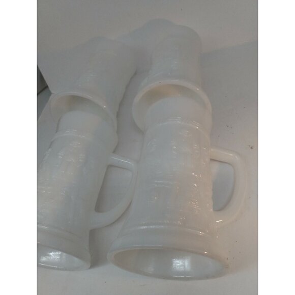 Federal, Milk Glass, Beer Steins Set of 4, Vintage, Raised Motif Pub Scene 60s - Picture 9 of 10